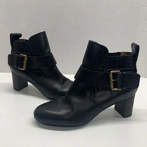 See By Chloe Ankle Boots Booties High Heeled Black Leather Gold Buckle 40 US 10